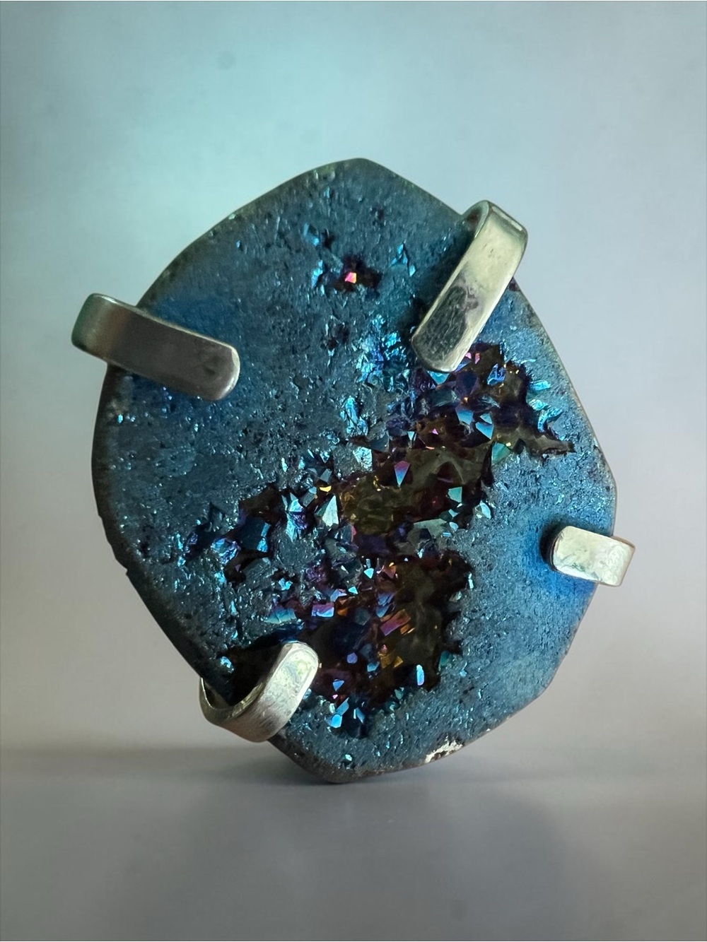 💖 Blue Titanium Druzy Quartz Adjustable Ring 💖